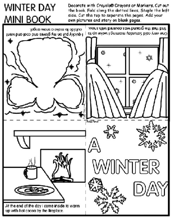 Winter day mini book coloring page