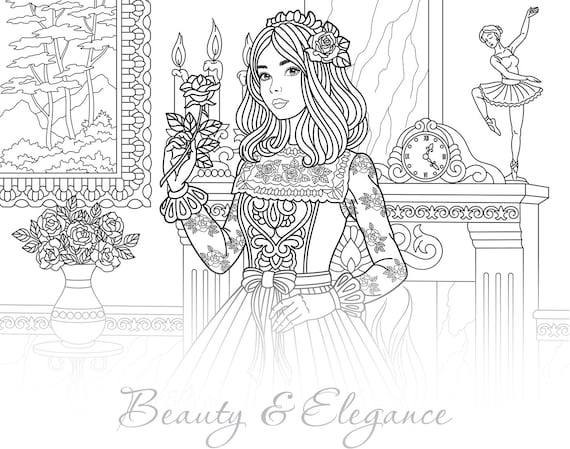 Beautiful lady coloring book coloring pages for girls adult coloring page coloring bundle printable pdf coloring book instant download