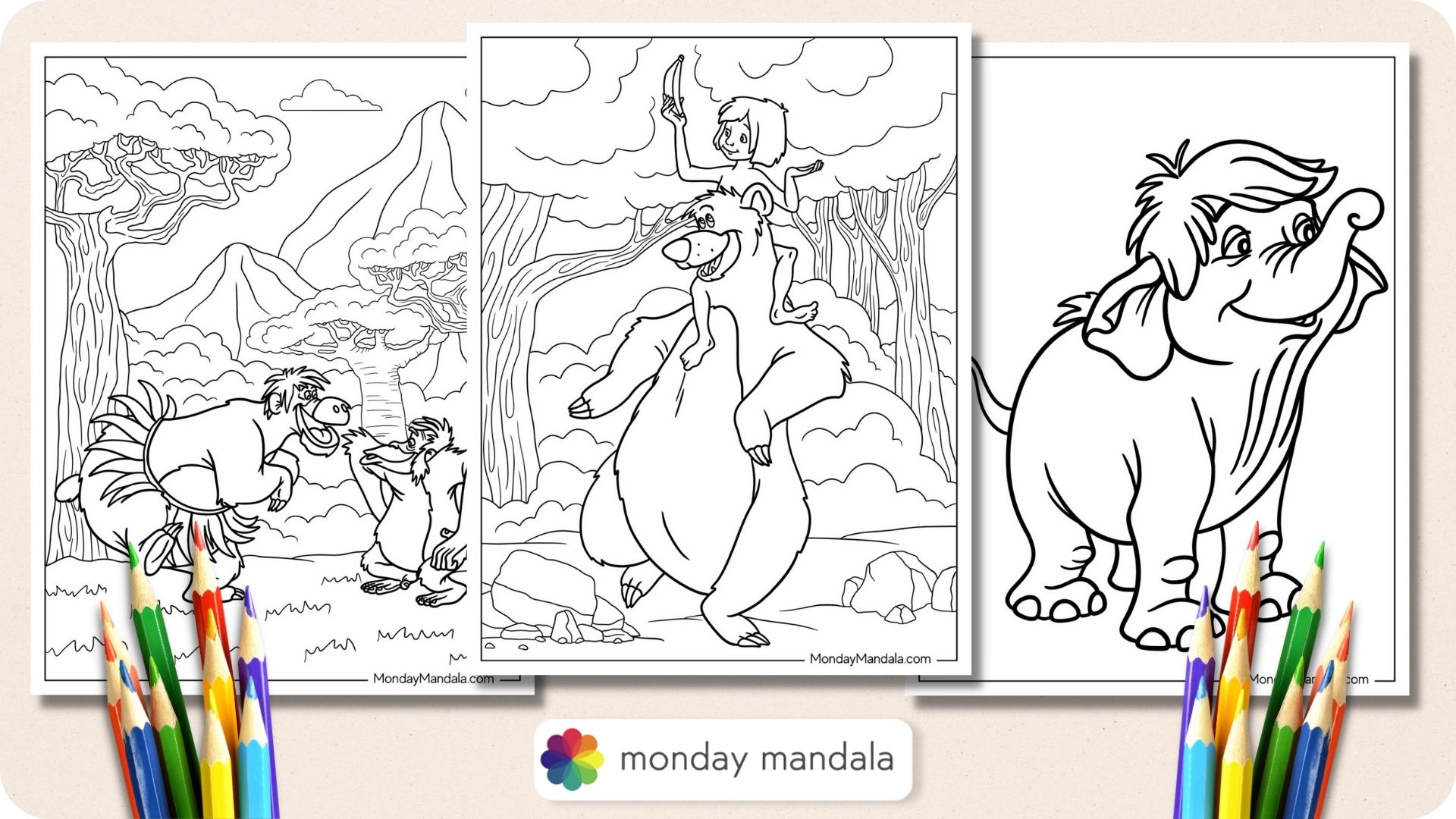 Jungle book coloring pages free pdf printable