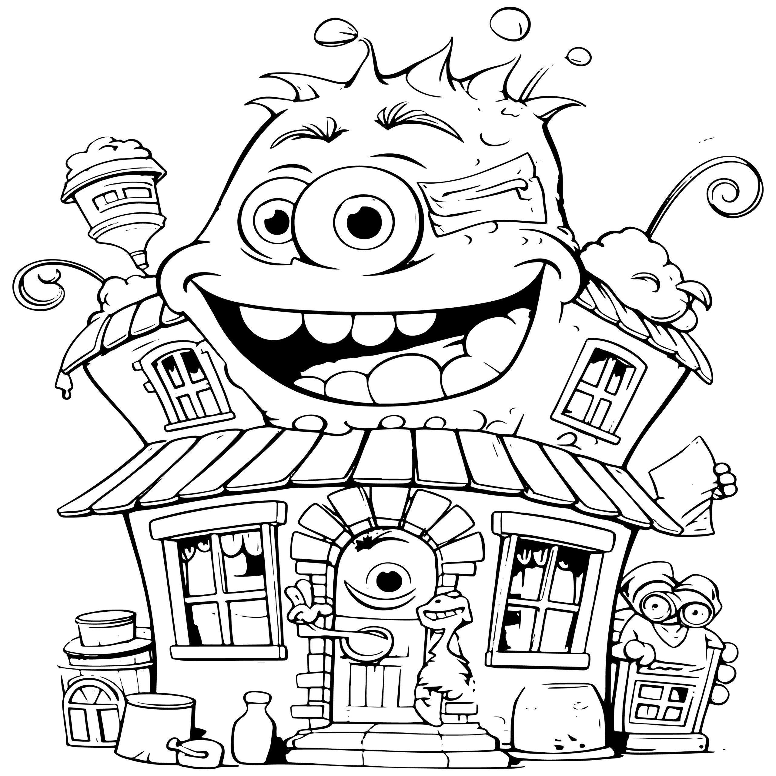 Monster house coloring book coloring page for teens kids and adults made by teachers