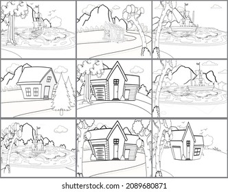 Coloring pages kids landscape sketches children stock illustration