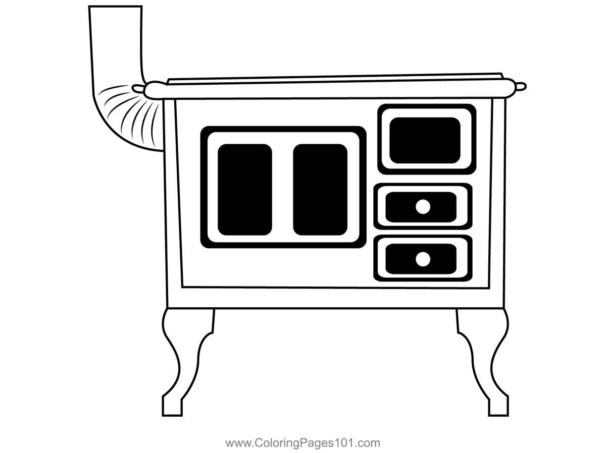 Old kitchen stove coloring page for kids