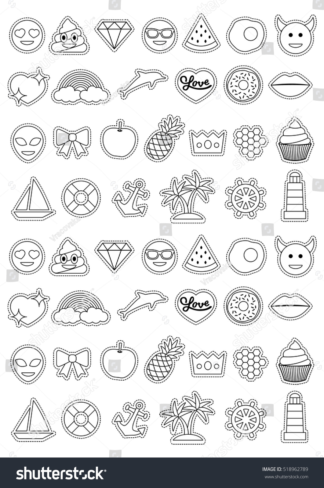 Emoticon stickers coloring page a emoji stockvektor royaltyfri