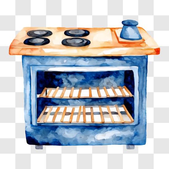 Download blue stove with four burners and oven png online