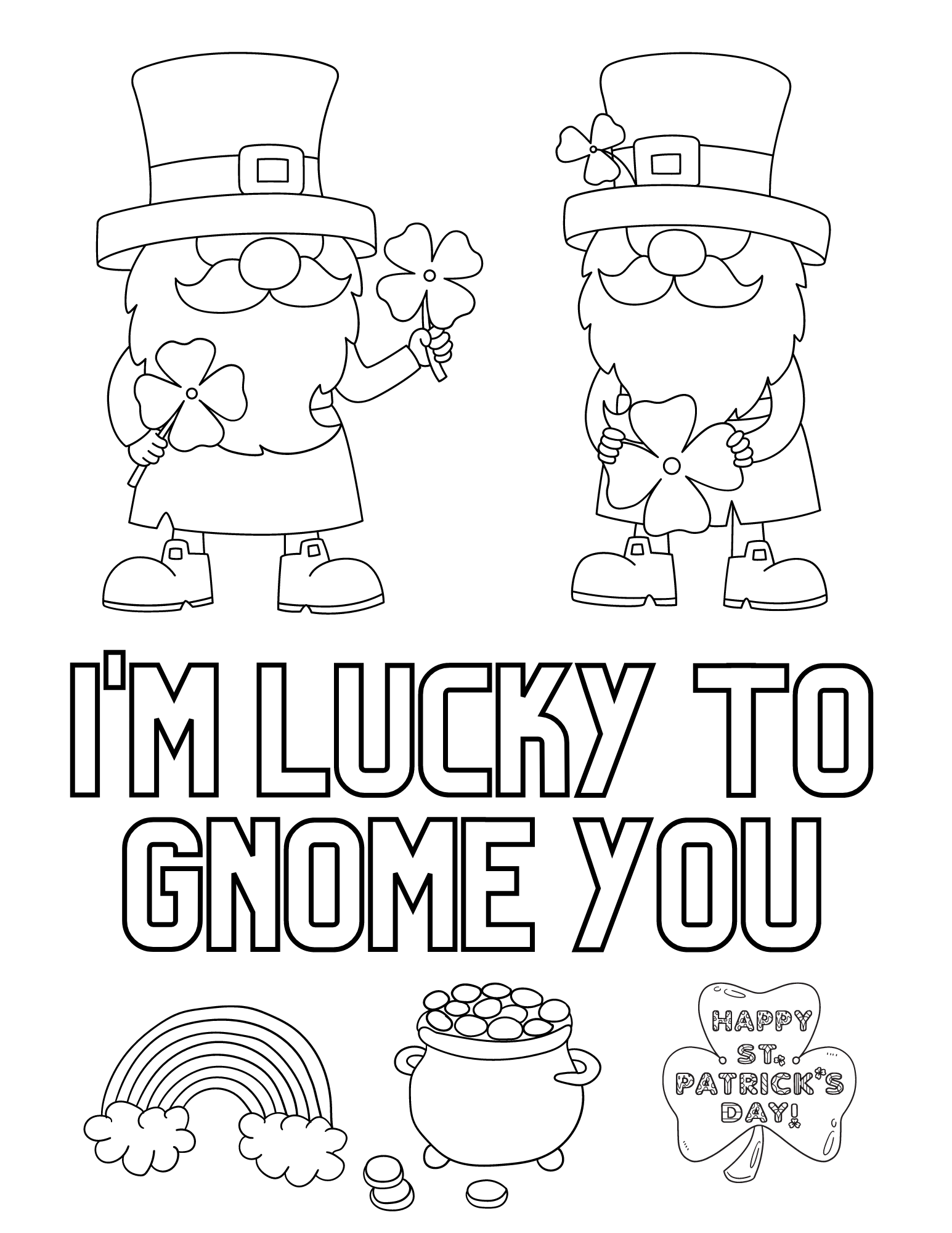 Free st patricks day gnomes coloring pages for kids and adults