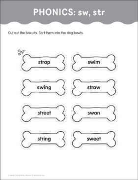 Sw str blends phonics read sort write printable skills sheets