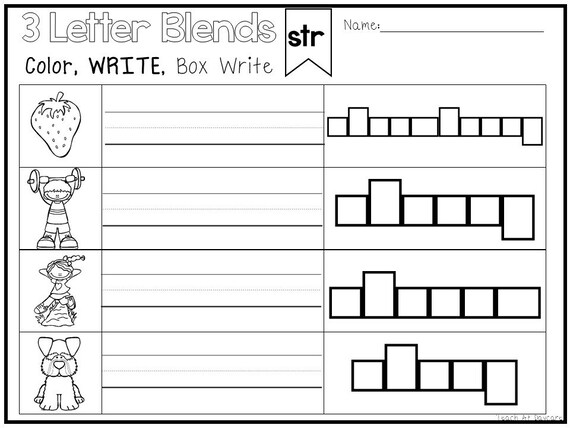 Printable letter blend words color trace write box write worksheets kindergarten