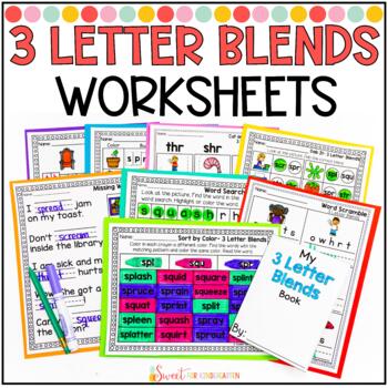 Letter blends phonics worksheets scr spl spr str shr squ thr sweet for kindergarten