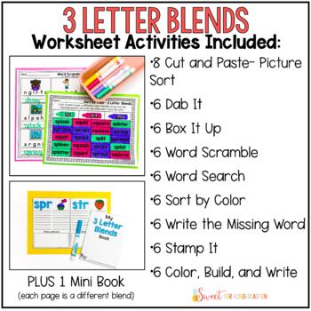 Letter blends phonics worksheets scr spl spr str shr squ thr sweet for kindergarten