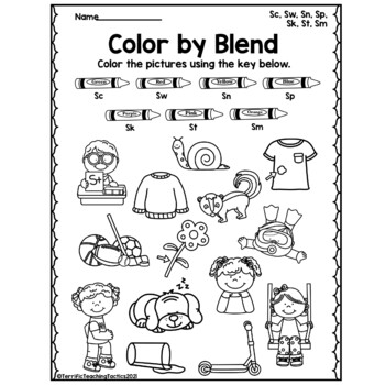 Color by s blends free phonics worksheets by terrific teaching tactics