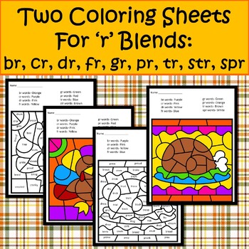 Thanksgiving blends and digraphs color by code ela activity tpt