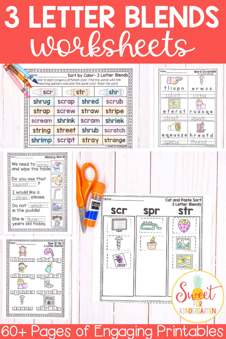 Letter blends phonics worksheets scr spl spr str shr squ thr blends worksheets kindergarten phonics curriculum letter blends