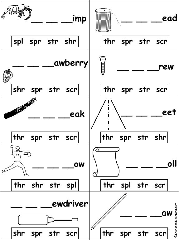 Fill in missing letters in words starting with consonant blends and digraphs enchantedlearnâ phonics worksheets phonics blends worksheets blends worksheets