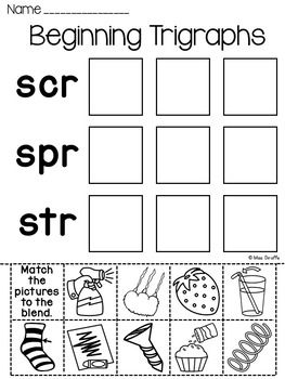 Letter blends trigraphs worksheets activities no prep blends worksheets letter blends trigraphs