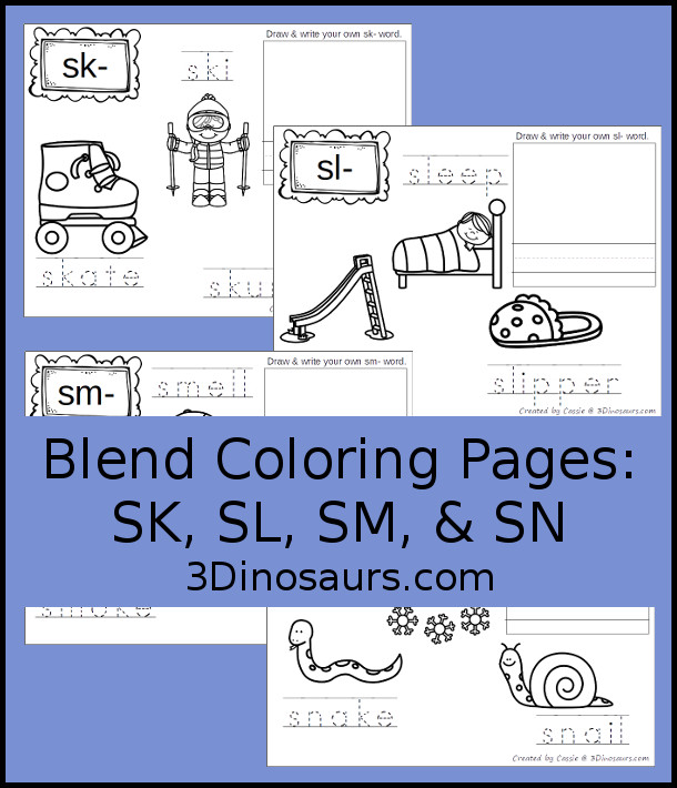 Free blends coloring pages sk sl sm sn dinosaurs