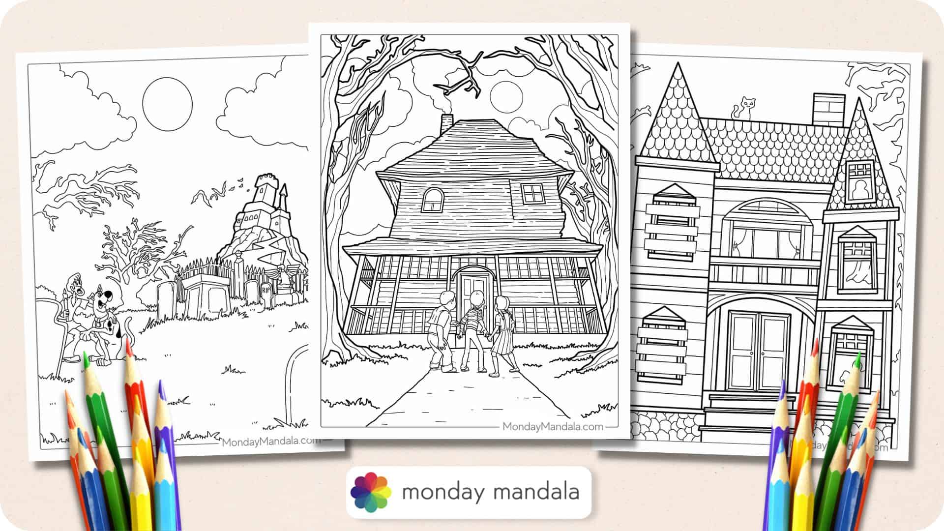 Haunted house coloring pages free pdf printables