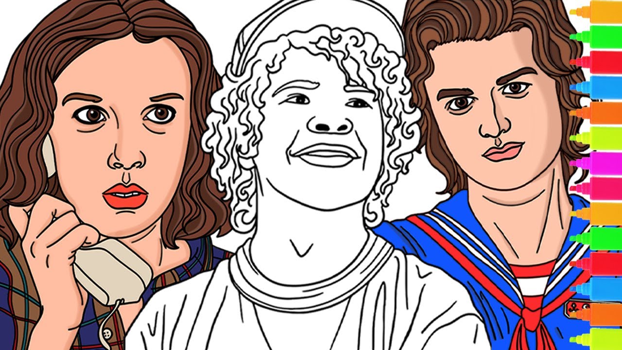 Coloring stranger things eleven steve dustin eddie lucas mike stranger things coloring pages