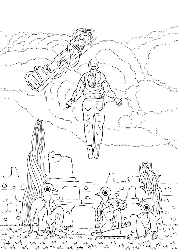 Digital printable coloring page based on stranger things running up that hill kate bush with an authors reinterpretation