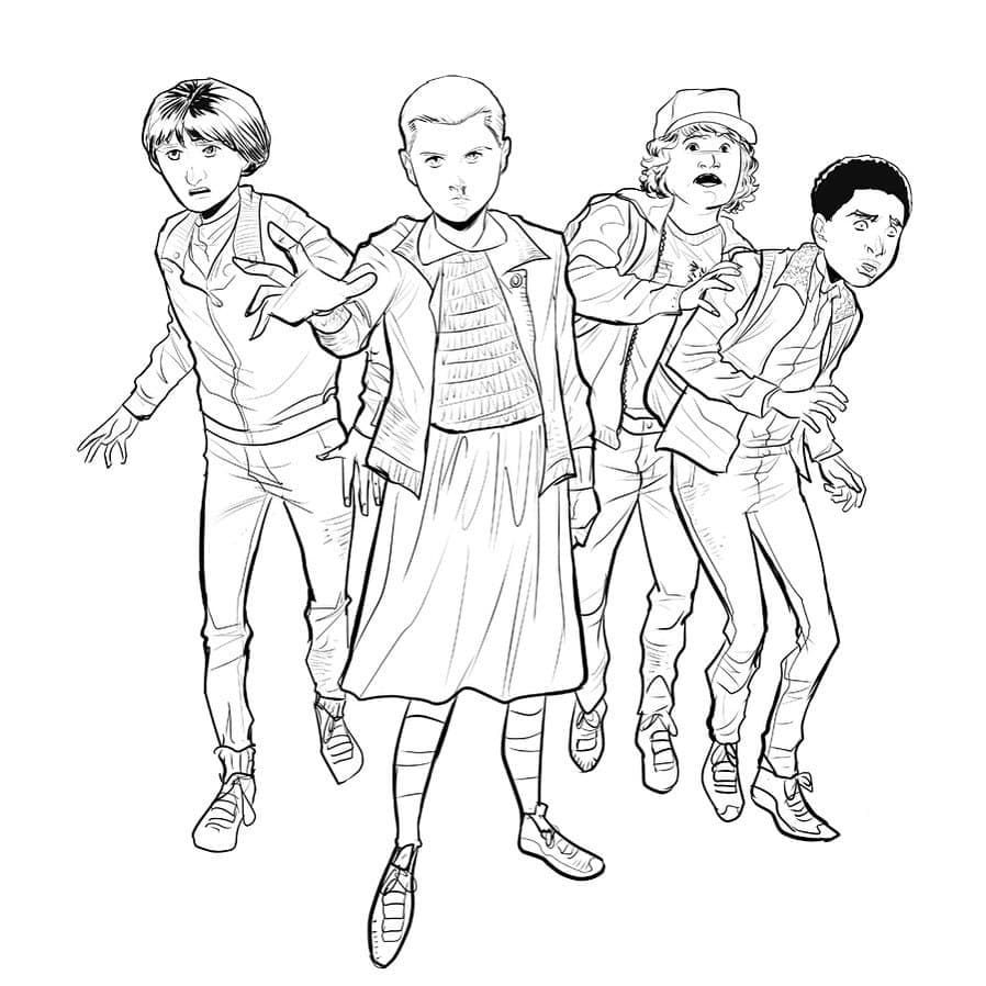 Characters from stranger things coloring page