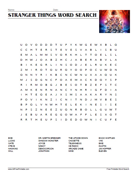 Stranger things word search â free printable