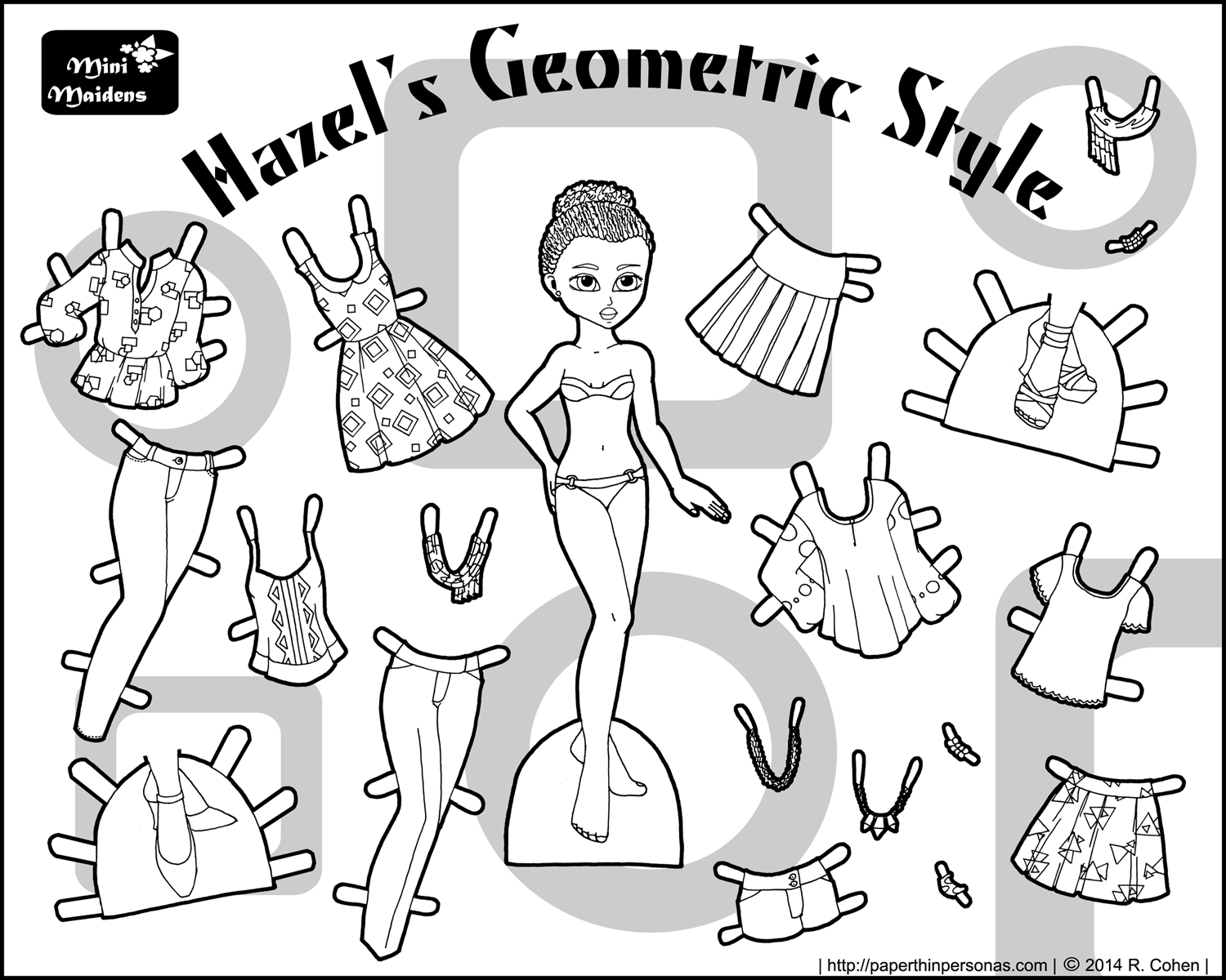 A printable paper doll to color hazels geometric style