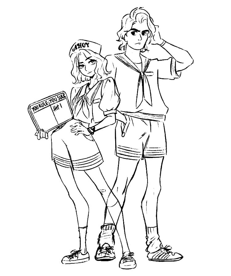 Robin and steve from stranger things coloring page