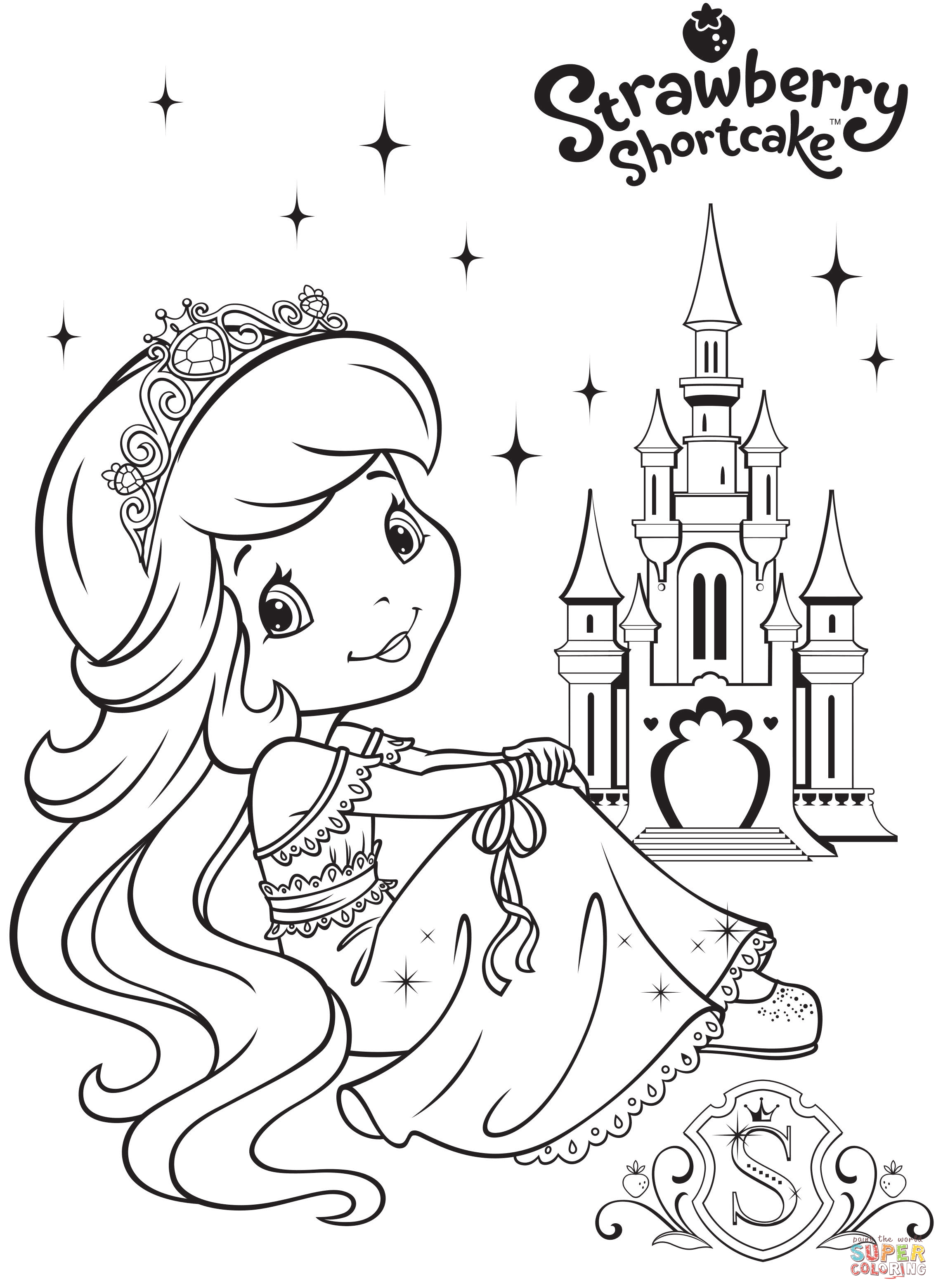 Strawberry shortcake and strawberry castle coloring page free printable coloring pages