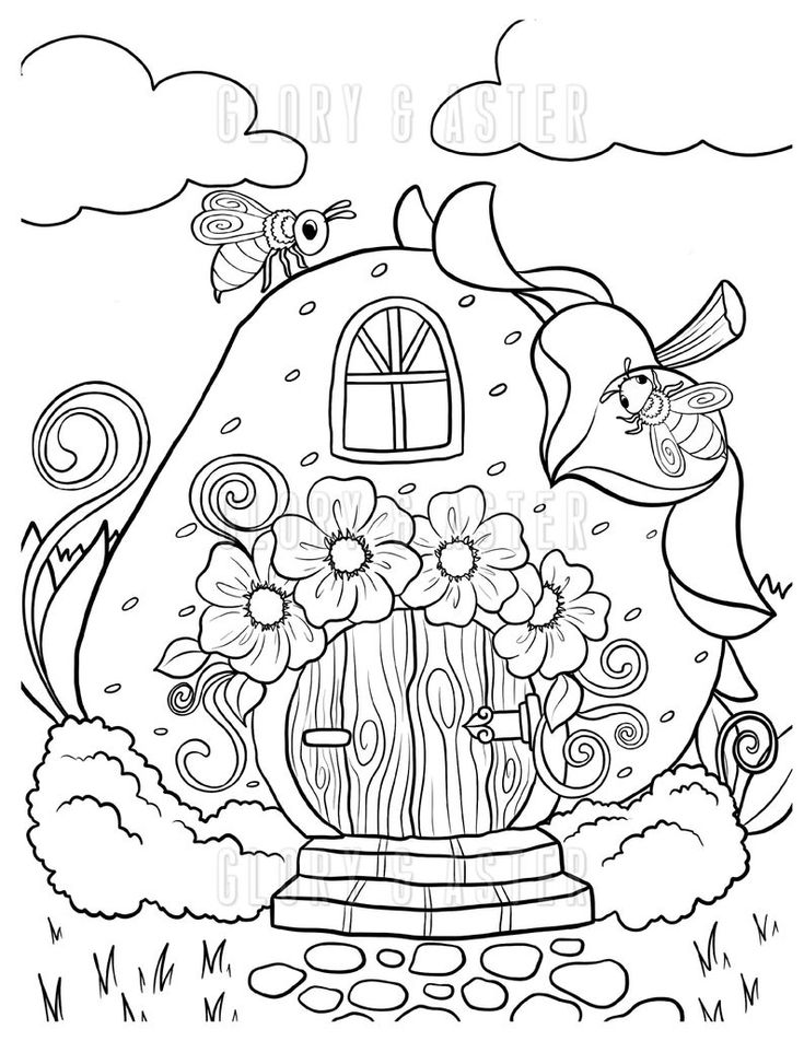 Strawberry fairy house coloring page coloring sheets magic mushroom instant download fantasy coloring adult coloring book instant download