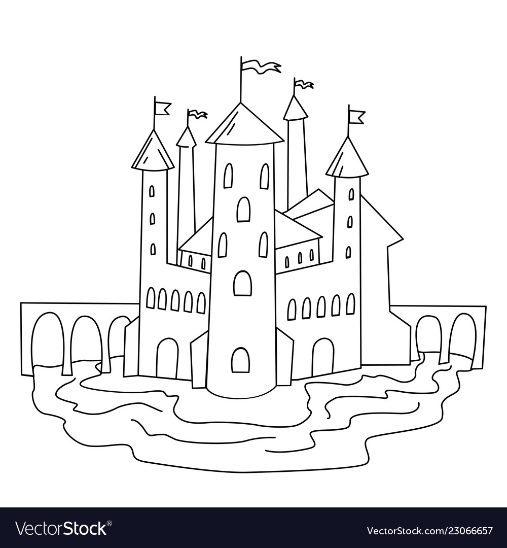 Castle coloring page hand drawn royalty free vector image