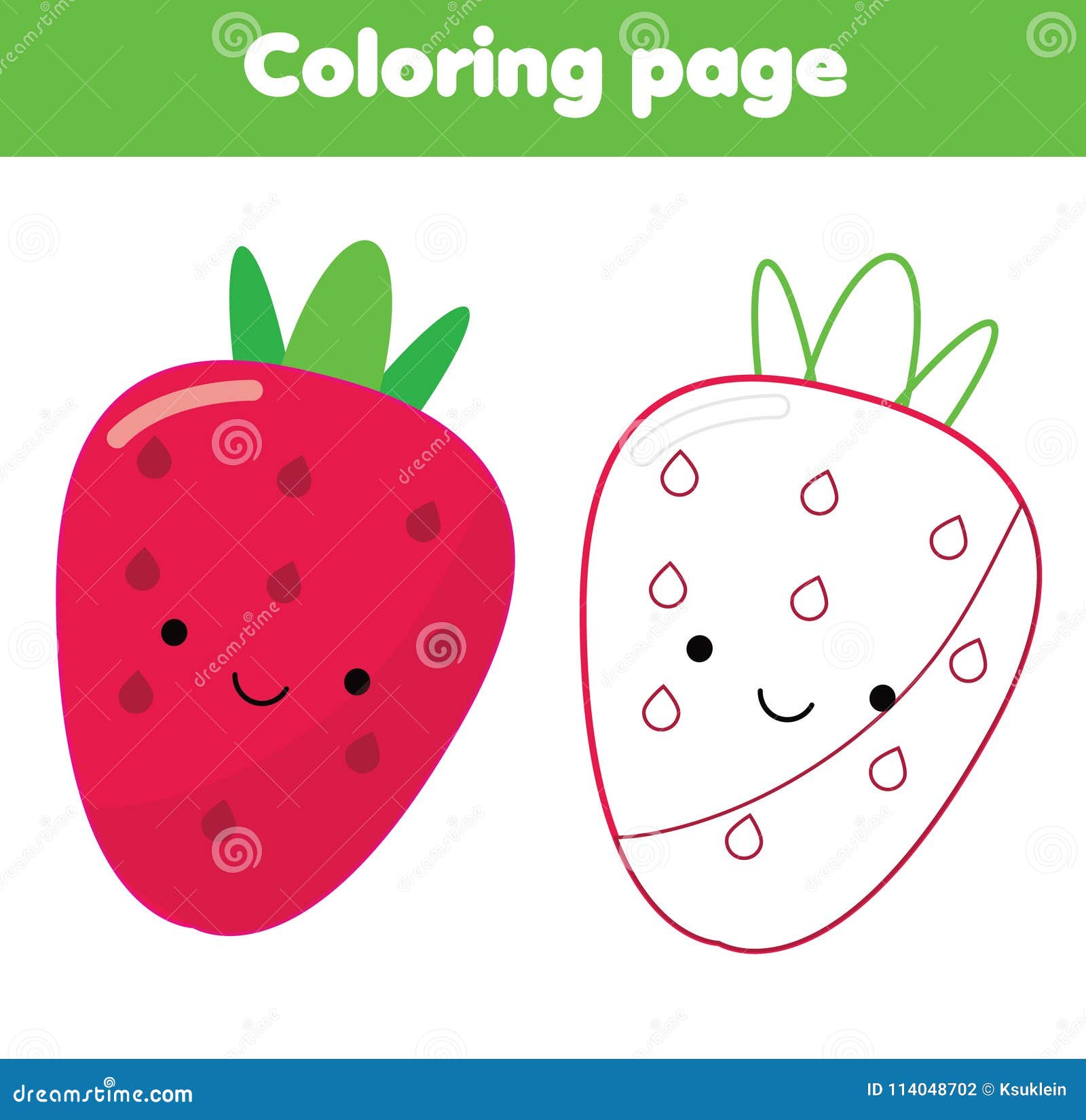 Coloring page educational children game cute strawberry drawing kids printable activity stock vector