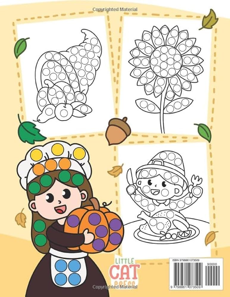 Thanksgiving dot art cute coloring book of turkeys pumpkins autumn leaves apples acorns and more for kids ages