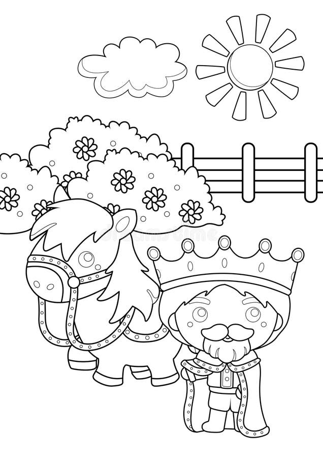 Castle and the king coloring for kids and adult stock illustration