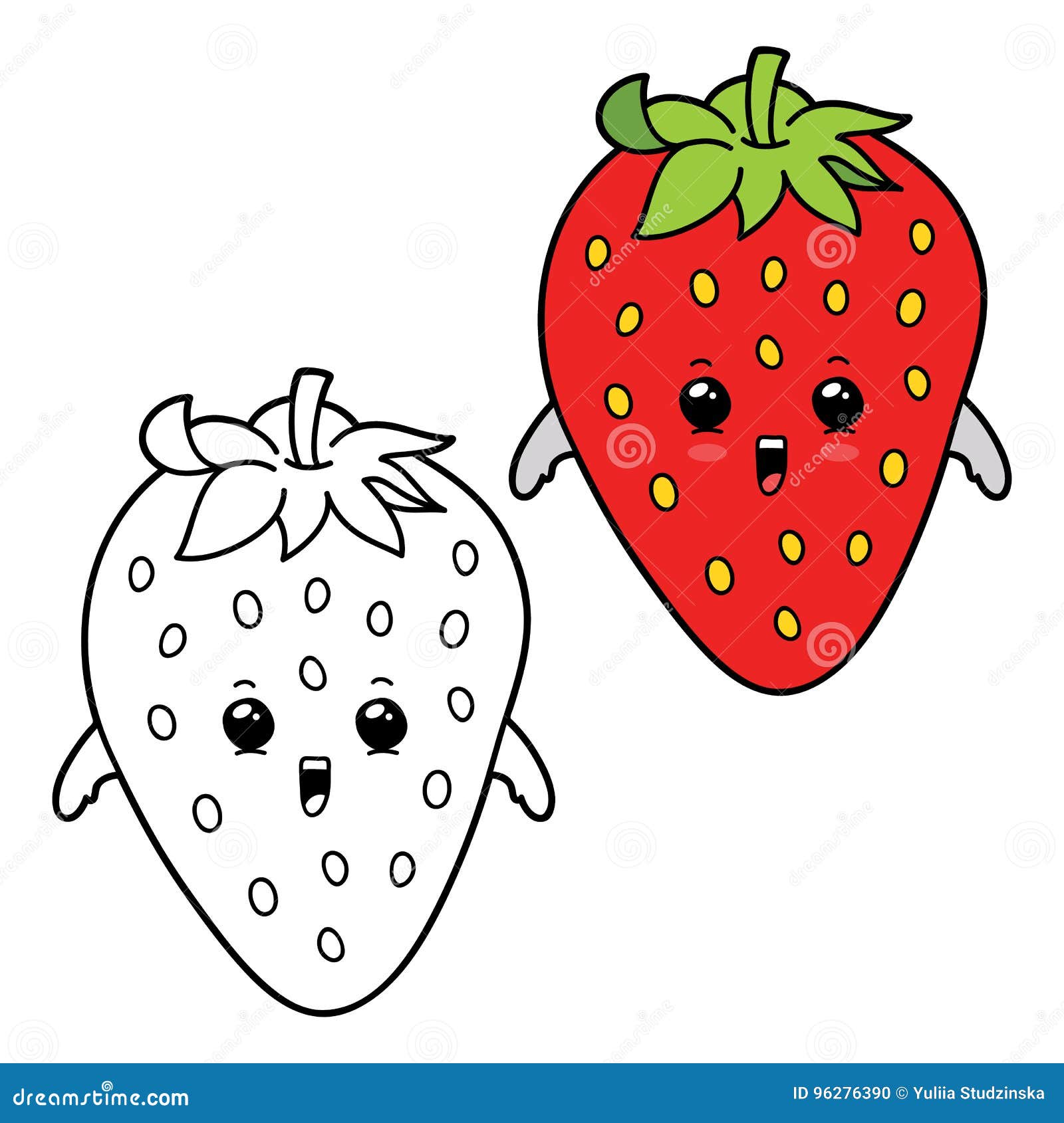 Cute cartoon strawberry coloring page stock illustration