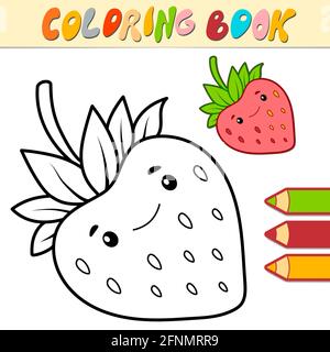 Coloring book or page for kids strawberry black and white illustration stock photo