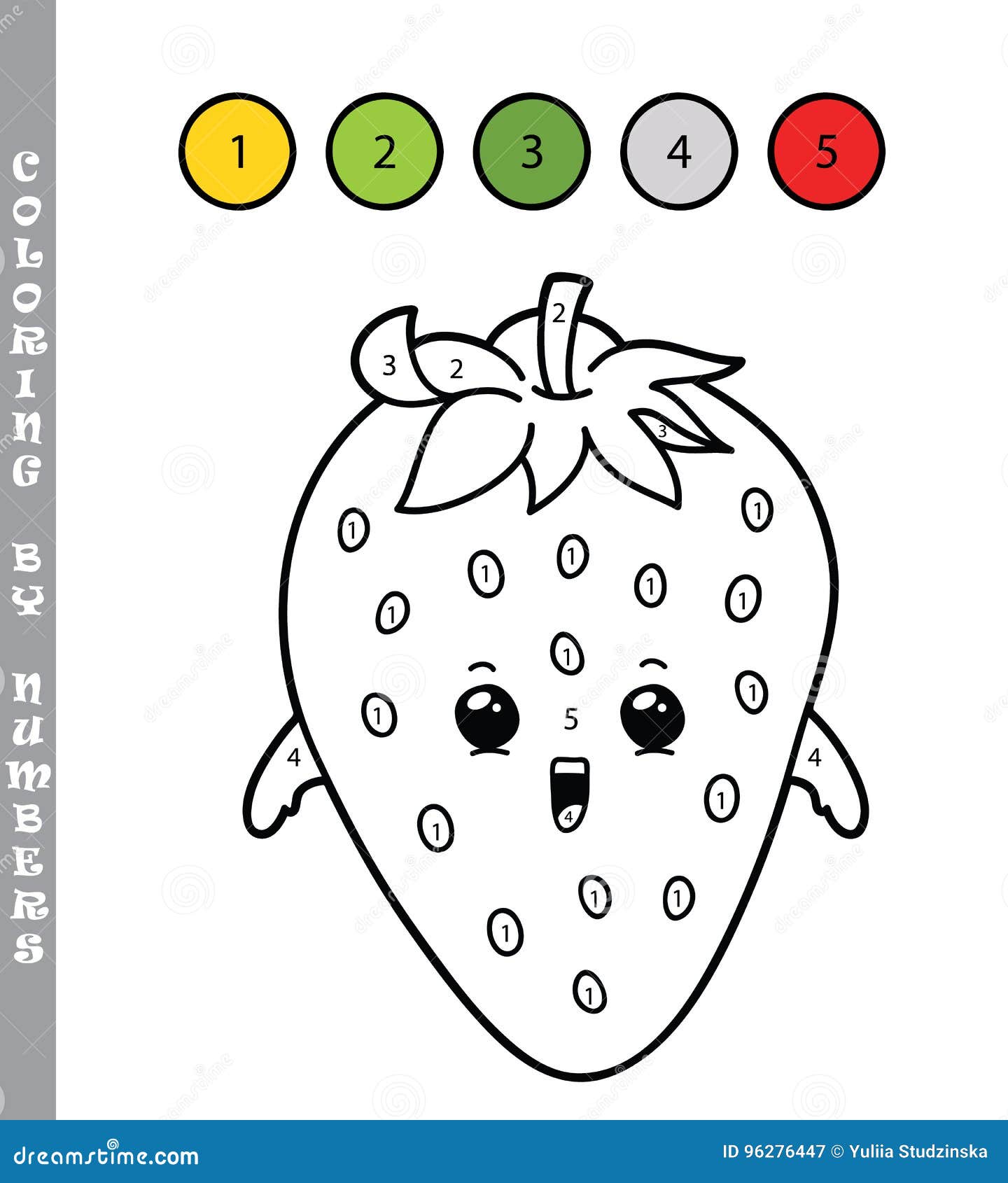 Strawberry coloring page by numbers stock illustration