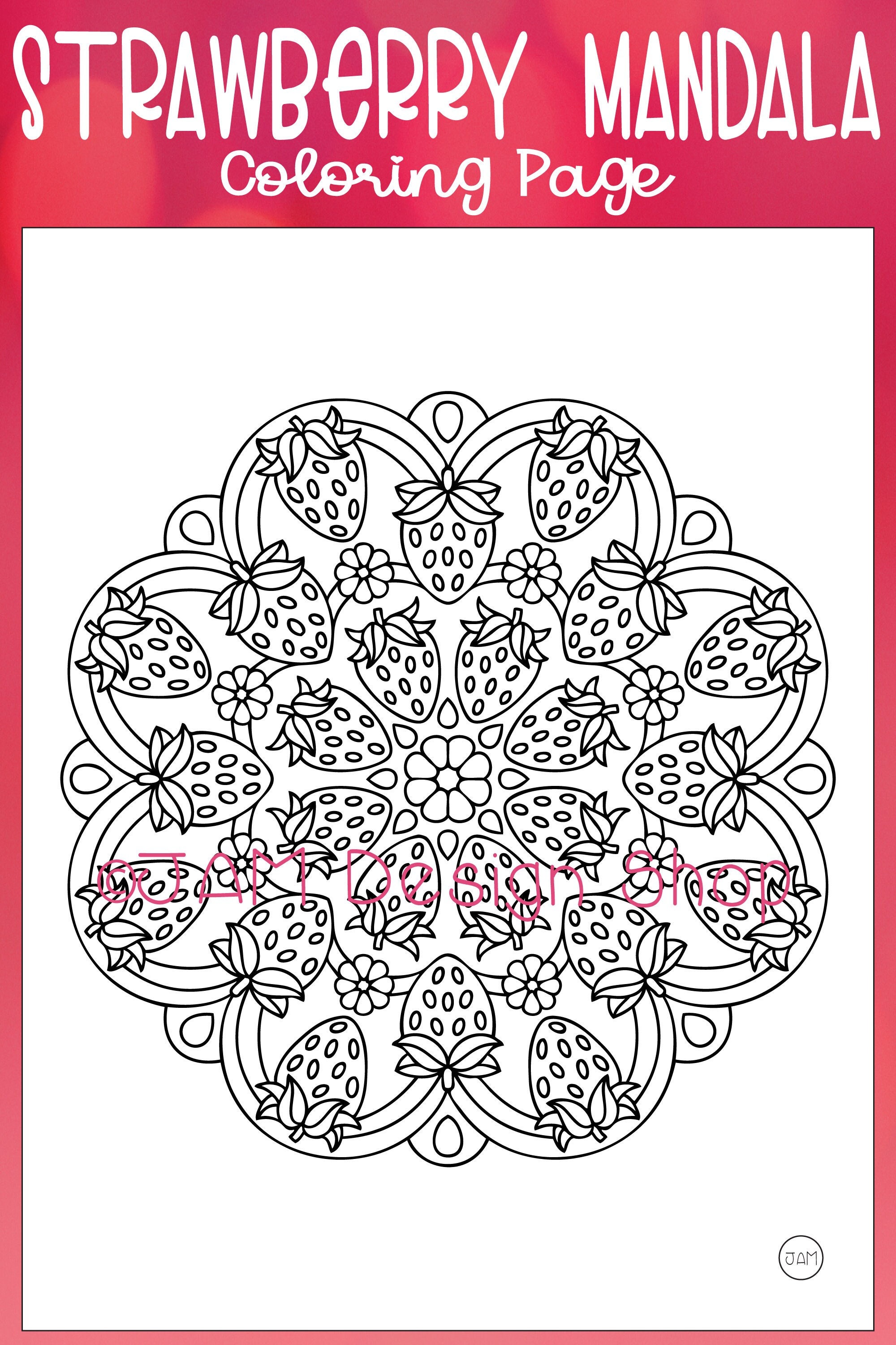 Digital download strawberry mandala coloring page strawberry design adult coloring book instant download strawberry art