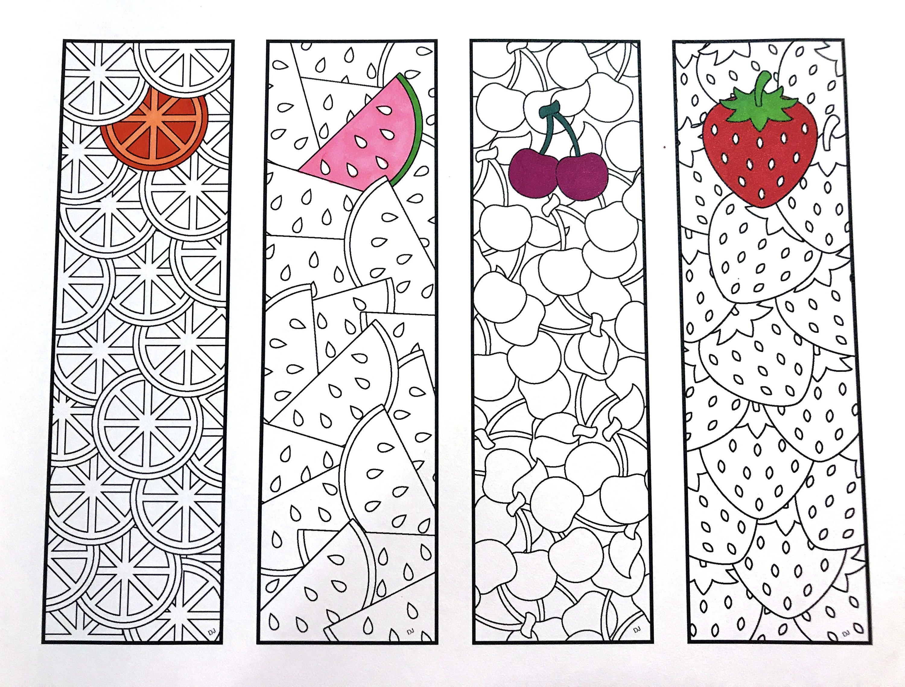 Fruit bookmarks â pdf zentangle coloring page â scribble stitch