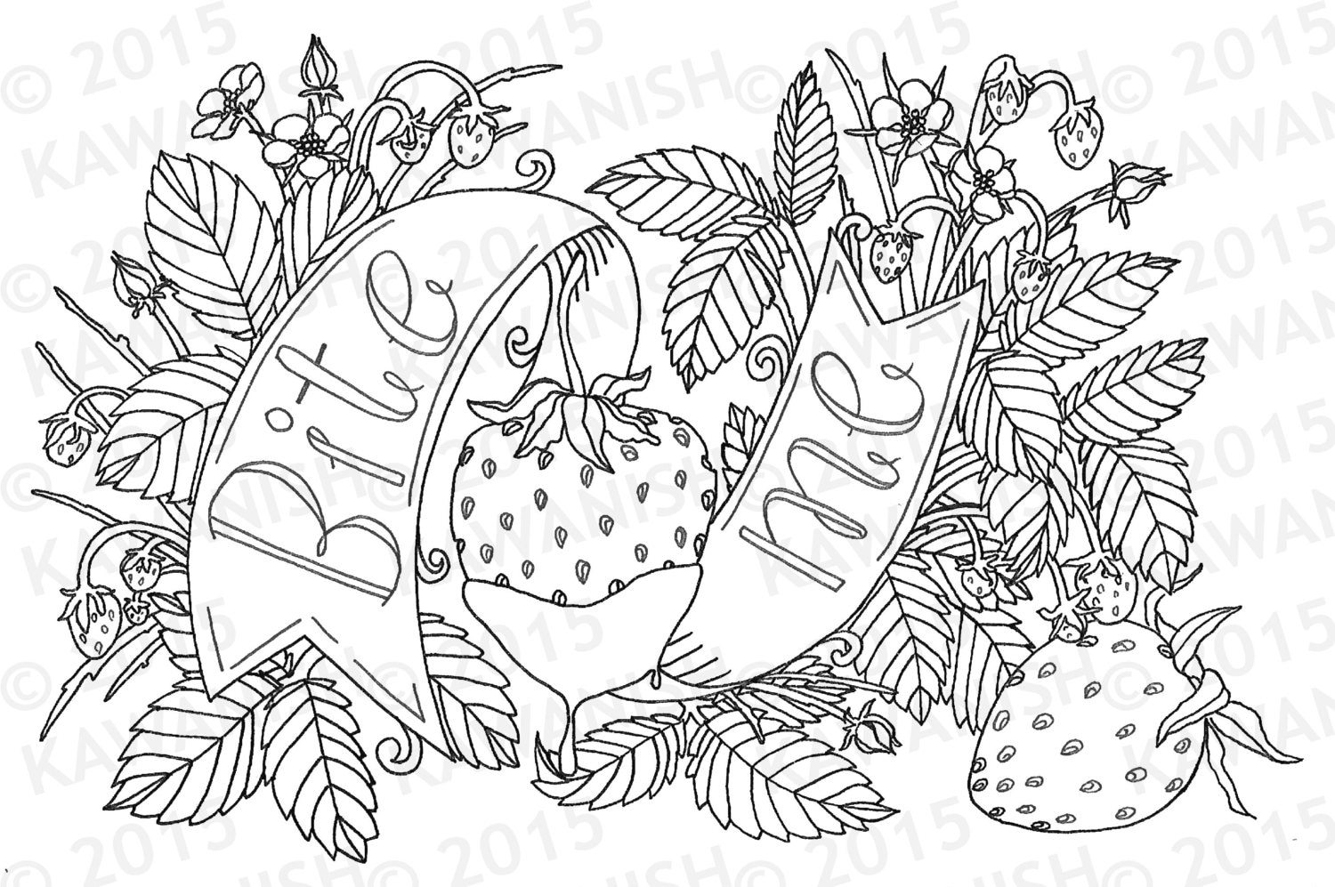 Bite me strawberry adult coloring page wall art gift funny humor