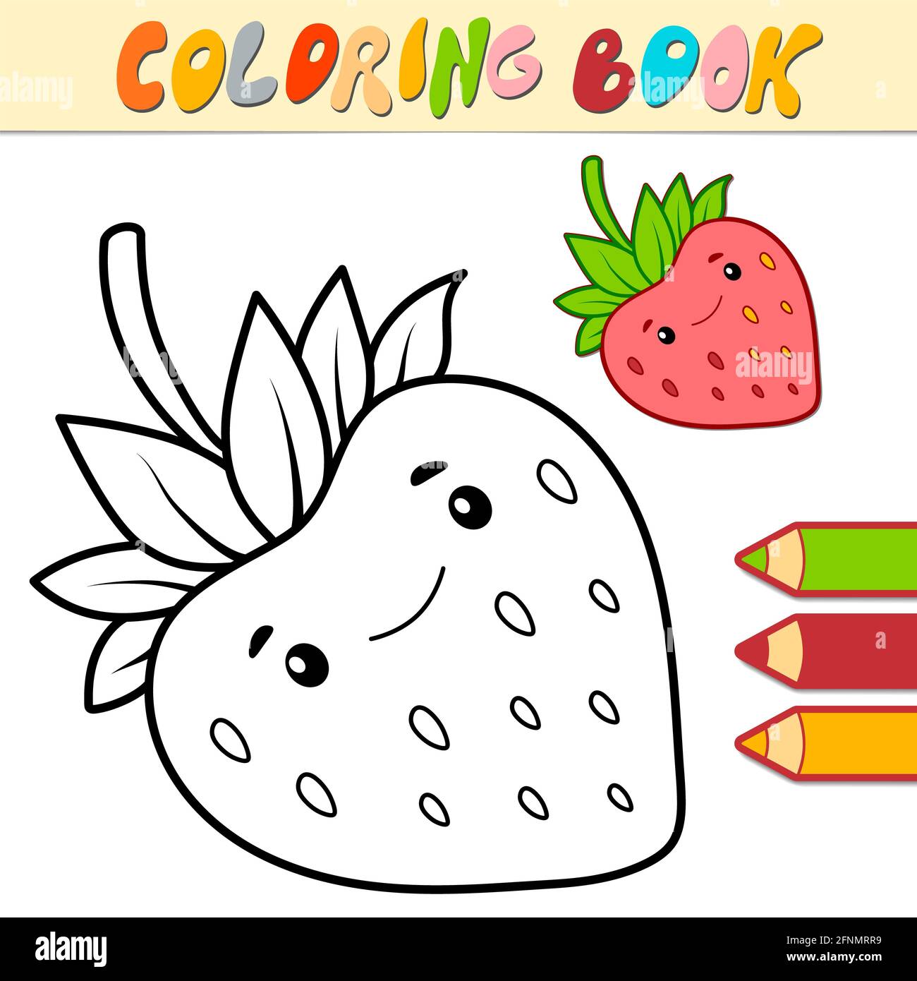 Coloring book or page for kids strawberry black and white illustration stock photo