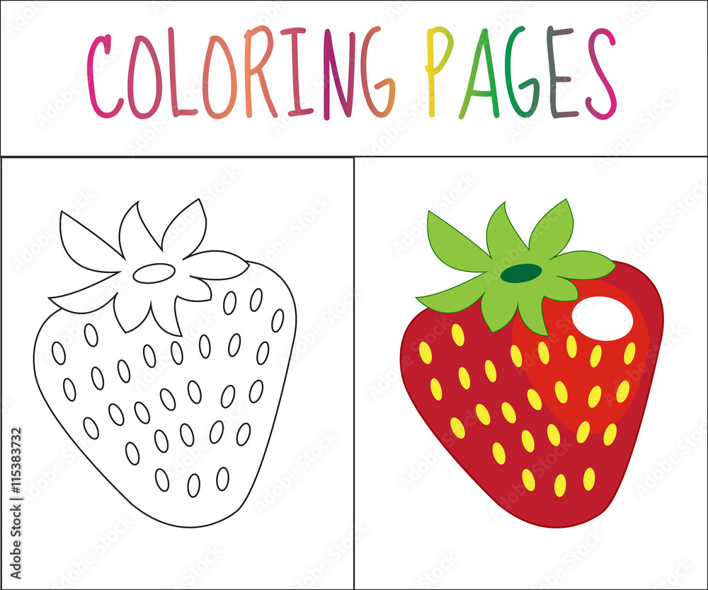 Coloring book page strawberry sketch and color version coloring for kids vector illustration vector