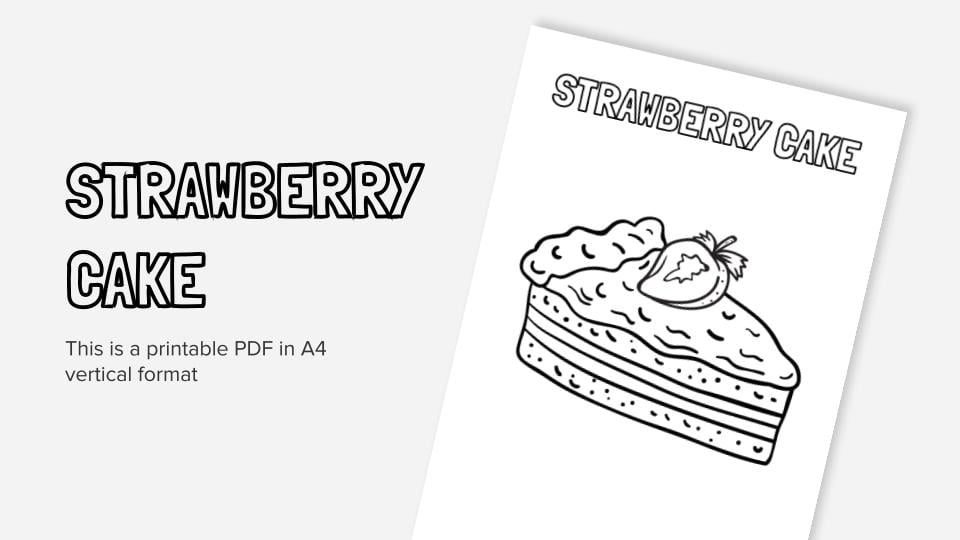 Strawberry cake printable coloring worksheet