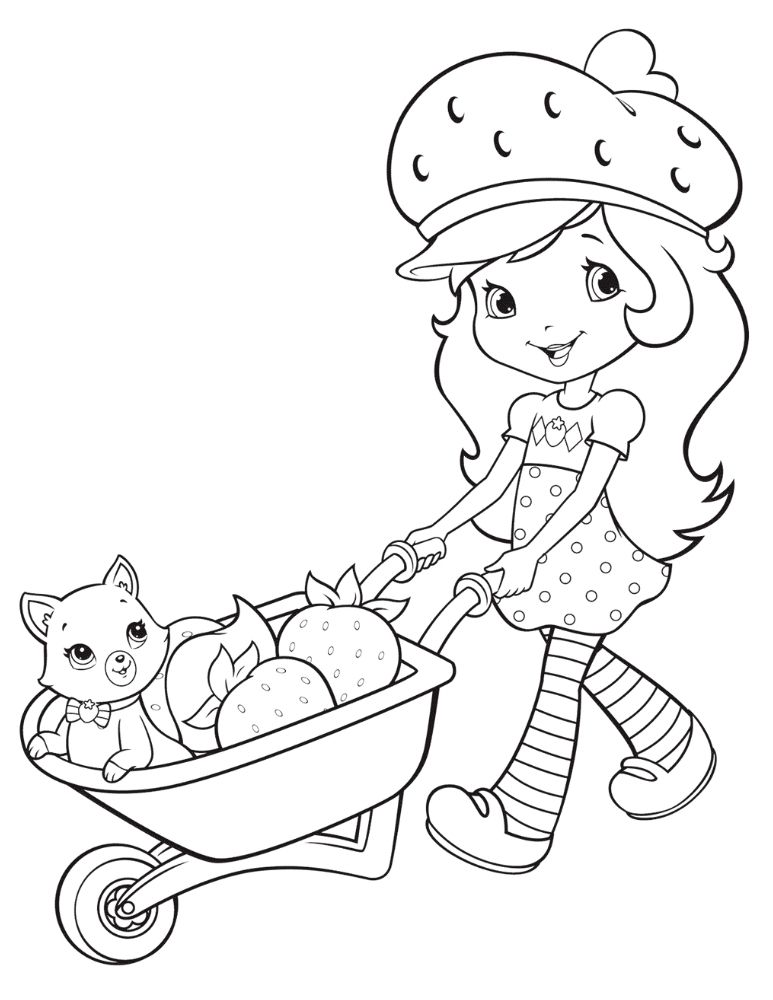 Free strawberry shortcake and kitten coloring sheet sheet and pdf to print