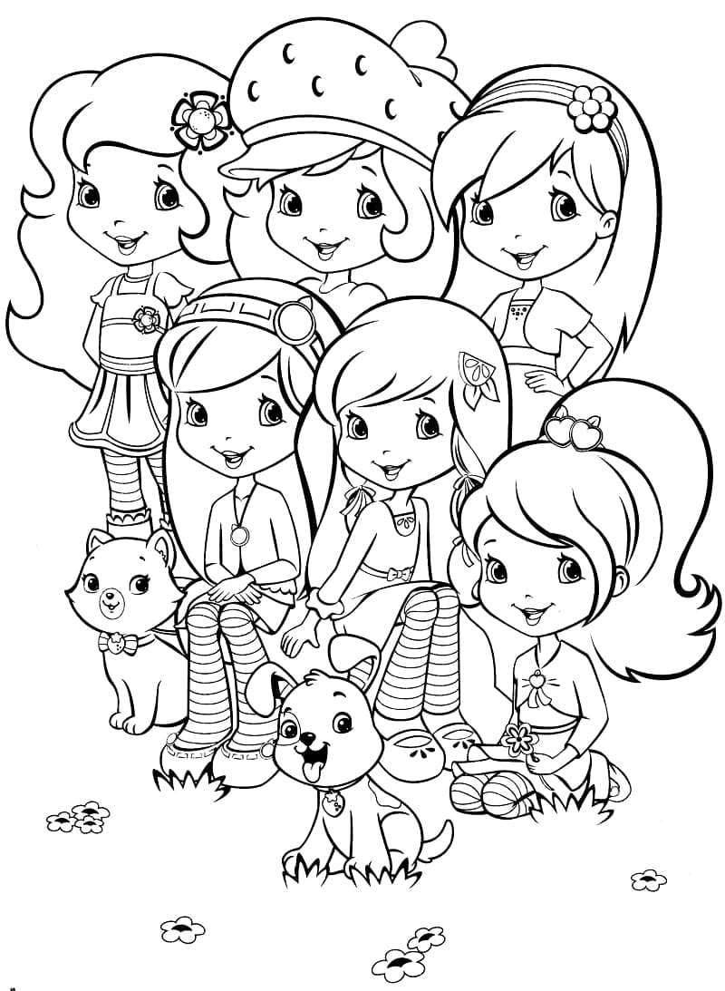 Strawberry shortcake characters coloring page