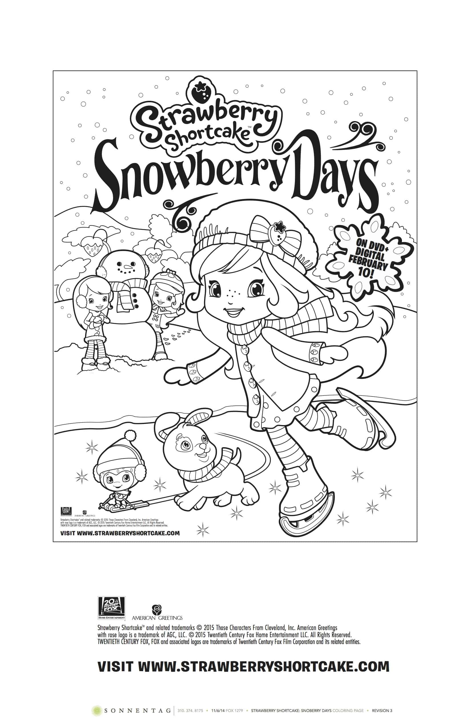 Free strawberry shortcake snowberry days coloring page
