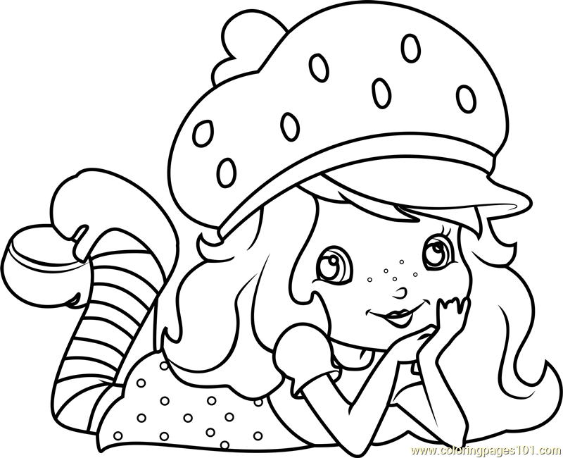 Cute strawberry shortcake coloring page for kids