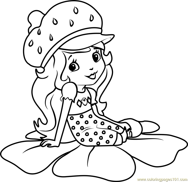 Strawberry shortcake sitting coloring page for kids