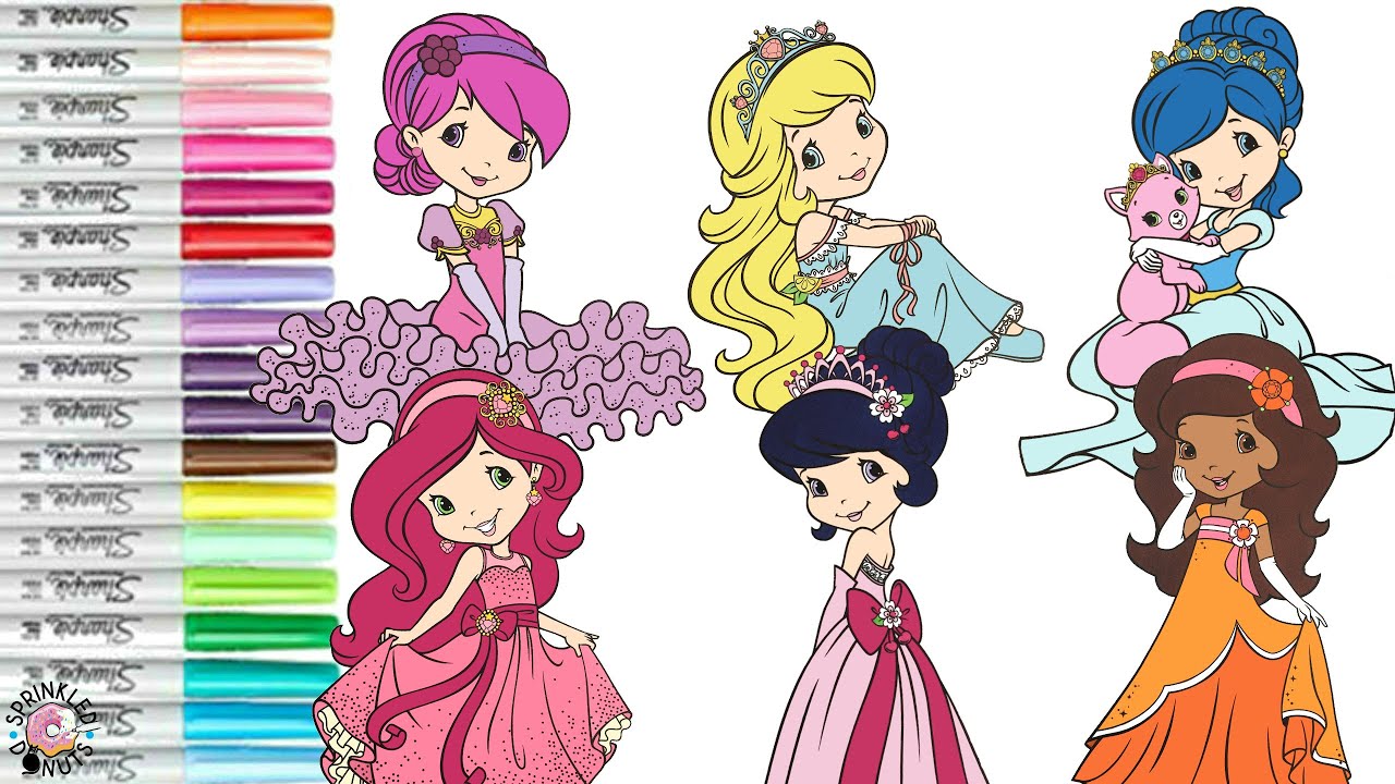 Strawberry shortcake and friends coloring book copilation princess dresses orange blosso raspberry