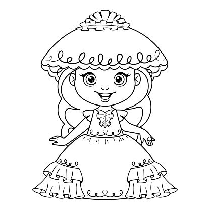 Little princess in wedding dress coloring page black and white cartoon illustration stock illustration