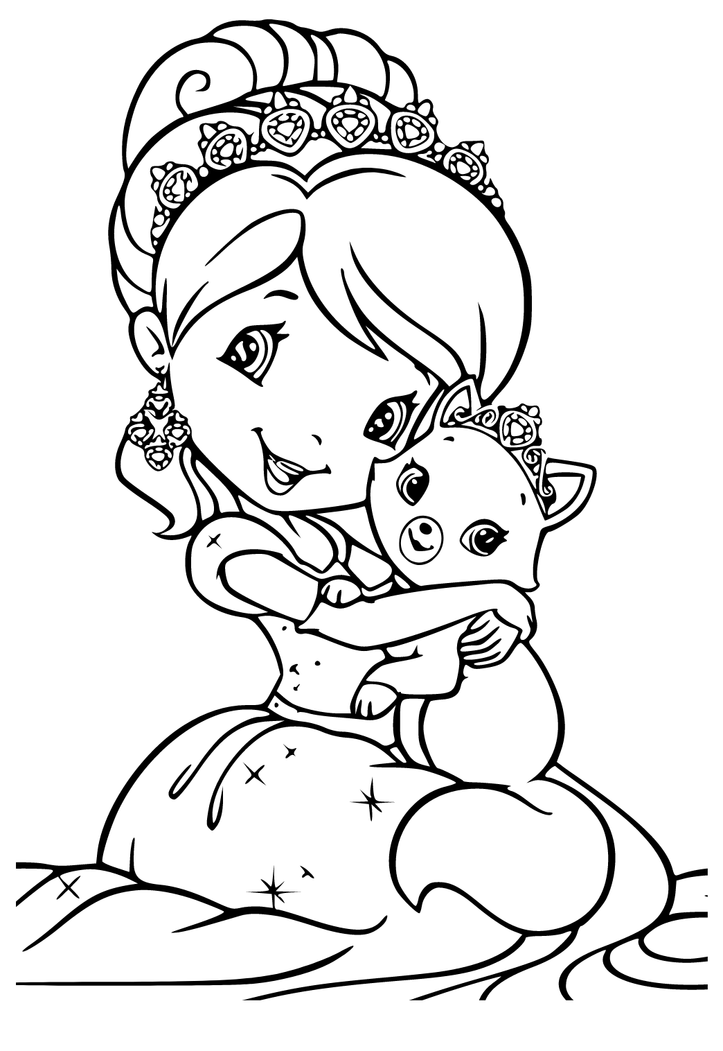 Free printable strawberry shortcake cat coloring page for adults and kids