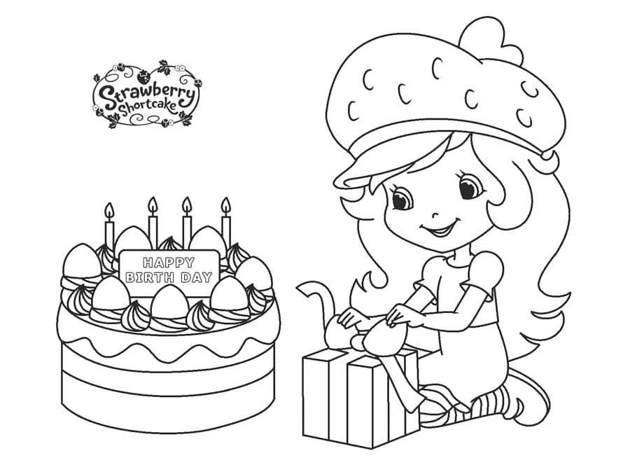 Happy birthday strawberry shortcake coloring page